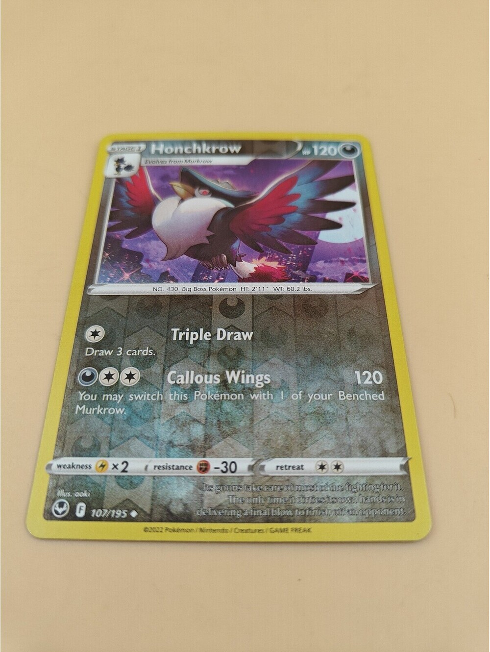 Pokemon Honchkrow 107/195 Reverse Holo Silver Tempest Rare TCG Card NM